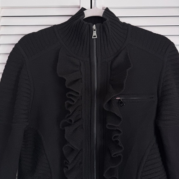 Diane von Furstenberg Wool Mock Neck Cardigan Sweater Chunky Moto Black Medium - Picture 4 of 11